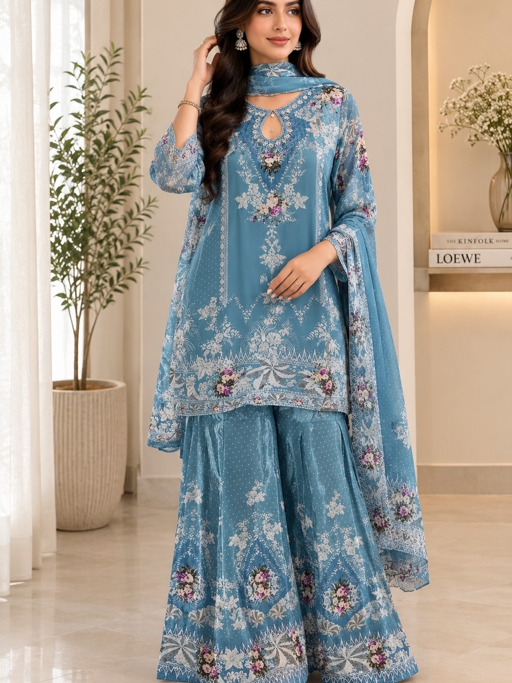 Blue Floral Printed Salwar Kameez Set